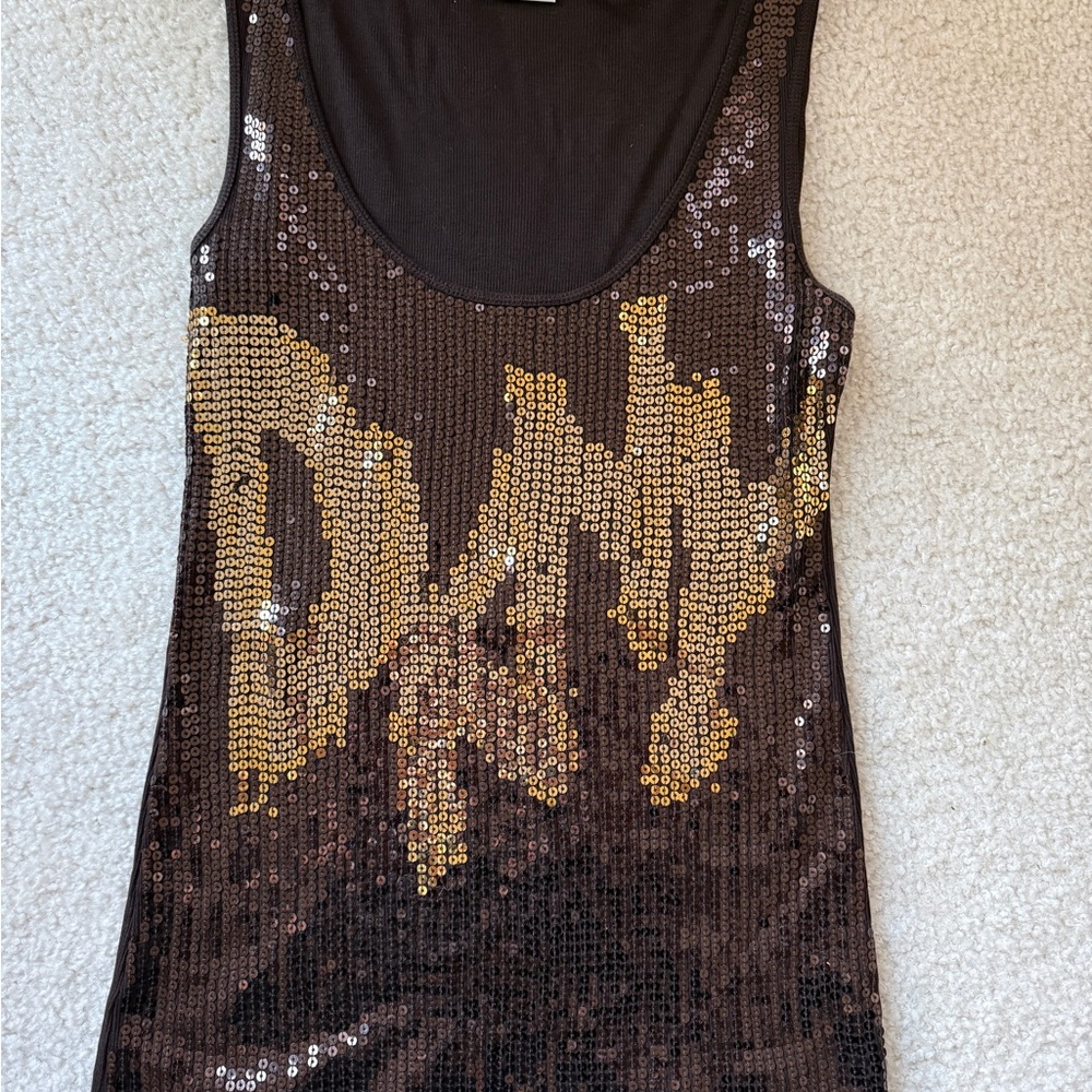 DKNYC Sequin Tank Top in Brown and Gold
